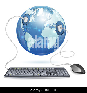 Maus und Tastatur angeschlossen zur Erde, Abbildung, isoliert auf weißem Hintergrund Stockfoto