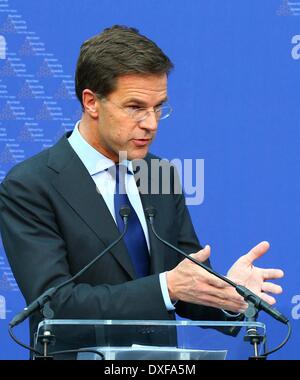 Den Haag, Niederlande. 25. März 2014. Niederländische Ministerpräsident Mark Rutte spricht bei der abschließenden Pressekonferenz von der nuklearen Sicherheit Gipfel (NSS) 2014 in den Haag in den Niederlanden am 25. März 2014. Die Nuclear Security Summit (NSS) 2014 geschlossen in den Haag am Dienstag mit einem Kommunique erreicht durch die führenden Politiker der Welt zu verhindern, dass Kernmaterial in die Hände von Terroristen fallen. Bildnachweis: Gong Bing/Xinhua/Alamy Live-Nachrichten Stockfoto