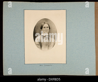 Diese fotografische Kopie einer Zeichnung von Mrs. Mary Surratt, der ersten Frau, die von der US-Regierung hingerichtet wurde, zeigt einen bedeutenden Moment in der Geschichte des amerikanischen Bürgerkriegs, der mit der Ermordung von Abraham Lincoln zusammenhängt. Stockfoto