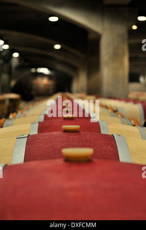 Fässern aus französischer Eiche, Altern Keller, Robert Mondavi Winery, Napa Valley, Kalifornien, USA Stockfoto
