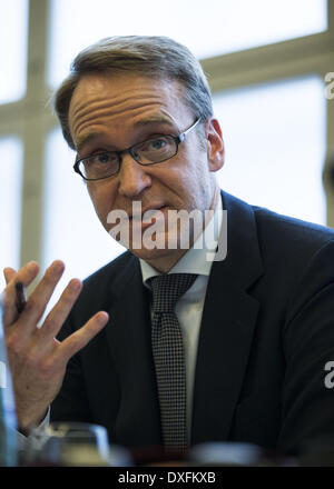 Berlin, Deutschland. 25. März 2014. Drücken Sie Talk zwischen VAP Mitglieder und Dr. Jens Weidmann, Präsident der Deutschen Bundesbank, auf Deutsche Bundesbank in Berlin am 25. März 2014 realisiert. / Bild: Dr. Jens Weidmann, Präsident der Deutschen Bundesbank. Reynaldo Paganelli/NurPhoto/ZUMAPRESS.com/Alamy © Live-Nachrichten Stockfoto