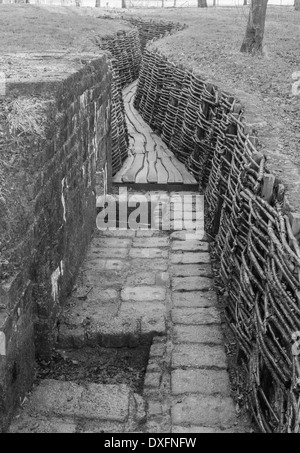 Deutsch WW1 Gräben bei Bayernwald, nr Heuvelland (Kemmel), westlichen Belgien wiederhergestellt. Stockfoto