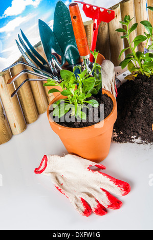 Schönes Thema Garten, lebendige Farben, heller Hintergrund Stockfoto