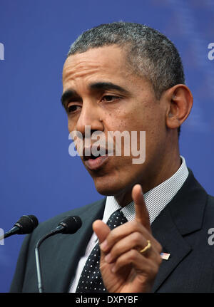 Den Haag, Niederlande. 25. März 2014. Präsidenten der USA Barack Obama spricht mit Journalisten nach der Nuclear Security Summit 2014 in den Haag, Niederlande, 25. März 2014. Foto: Oliver Berg/Dpa/Alamy Live News Stockfoto