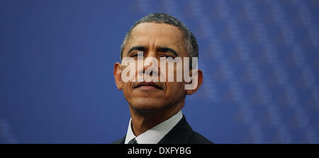 Den Haag, Niederlande. 25. März 2014. Präsidenten der USA Barack Obama spricht mit Journalisten nach der Nuclear Security Summit 2014 in den Haag, Niederlande, 25. März 2014. Foto: Oliver Berg/Dpa/Alamy Live News Stockfoto