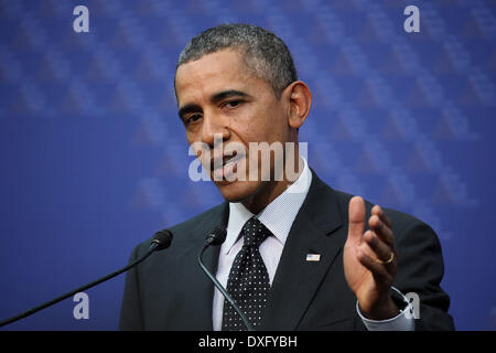 Den Haag, Niederlande. 25. März 2014. Präsidenten der USA Barack Obama spricht mit Journalisten nach der Nuclear Security Summit 2014 in den Haag, Niederlande, 25. März 2014. Foto: Oliver Berg/Dpa/Alamy Live News Stockfoto