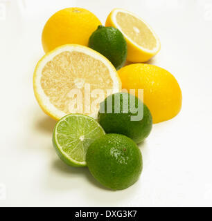 Grapefruit und Limetten auf weißem Hintergrund Stockfoto