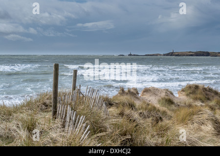 Strand/Meer Blick auf Newborough, Isle of Anglesey, Nordwales. Stockfoto