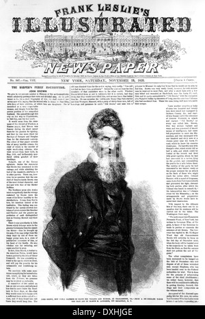 JOHN BROWN (1800-1859) Zeitungsbericht 19. November 1859 des Überfalls auf die Bundesrepublik Waffenkammer bei Harpers Ferry Stockfoto