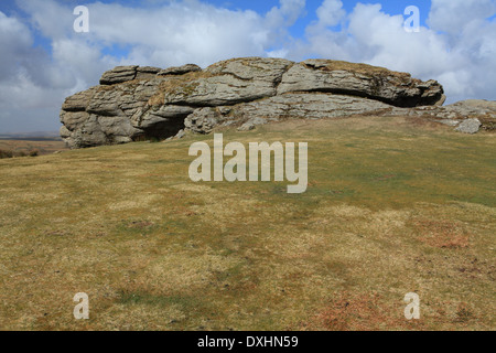 Rock-Stacks auf Sattel Tor im zeitigen Frühjahr, Dartmoor, Devon, England, UK Stockfoto