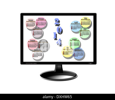 schöne bunte Kalender für das Jahr 2014 auf dem monitor Stockfoto