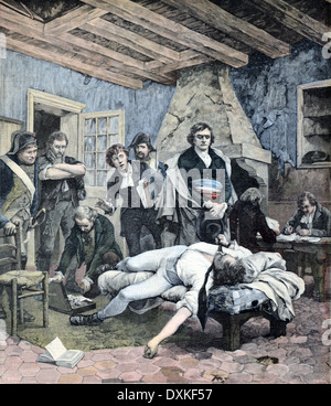 Tod oder Selbstmord von Jean-Charles Pichegru (1761-1804) französische General des Unabhängigkeitskrieges. Malerei von Moreau de Tours Stockfoto
