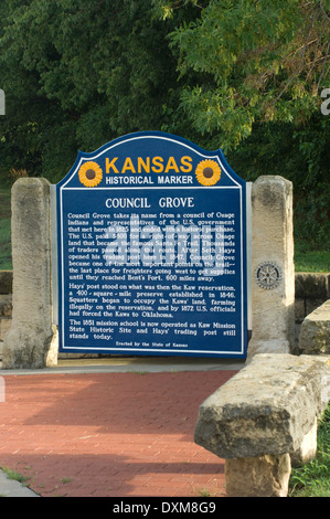 Kansas Historical Marker für Rat Grove, eine frühe Stadt auf dem Santa Fe Trail. Digitale Fotografie Stockfoto