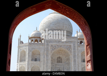 Taj Mahal, Ansicht von der Moschee. Stockfoto