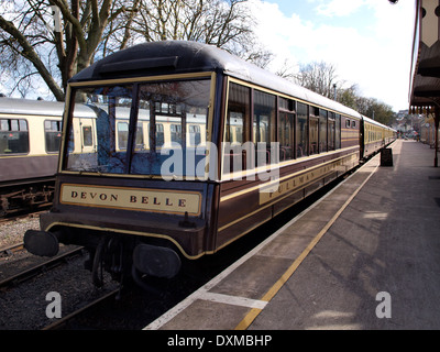 Devon Belle, Pullman Beobachtung Auto am Bahnhof Paignton, Devon, UK Stockfoto