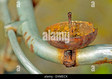 Rostigen Fahrradklingel auf unscharfen Hintergrund. Stockfoto