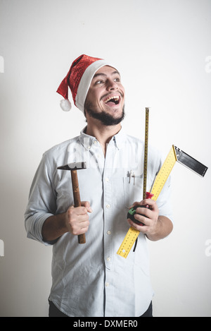 Bricolage Weihnachten stilvoll Jüngling auf weißem Hintergrund Stockfoto