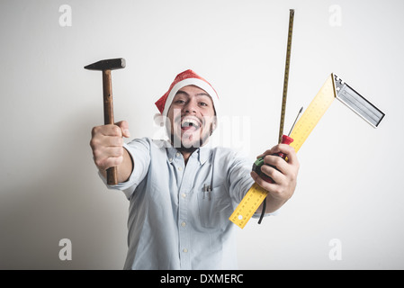 Bricolage Weihnachten stilvoll Jüngling auf weißem Hintergrund Stockfoto