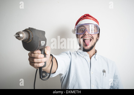 Bricolage Weihnachten stilvoll Jüngling auf weißem Hintergrund Stockfoto