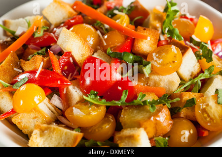 Traditionelle gesunde Panzanella Salad mit Semmelbrösel und Gemüse Stockfoto