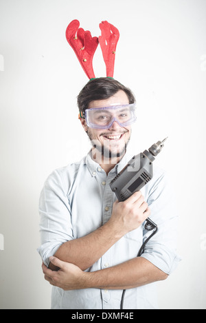 Bricolage Weihnachten stilvoll Jüngling auf weißem Hintergrund Stockfoto