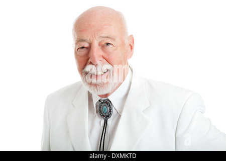 Porträt eines schönen südlichen senior Gentleman traditionell gekleidet. Isoliert auf weiss. Stockfoto