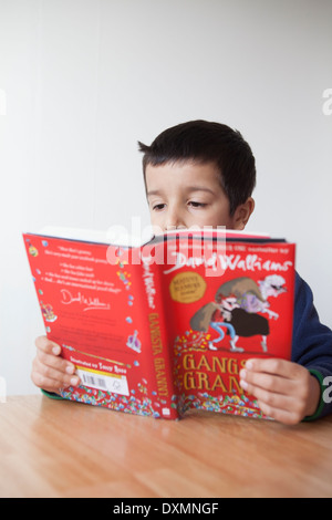 Der Junge liest ein Märchbuch Stockfoto