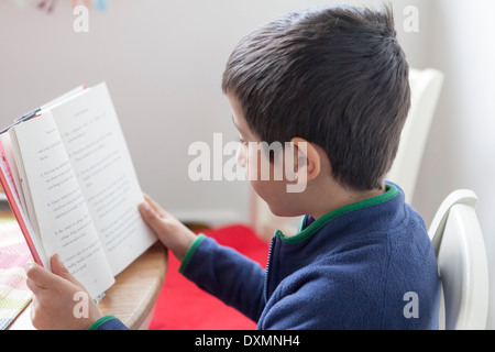 Kleiner Junge liest ein Buch Stockfoto