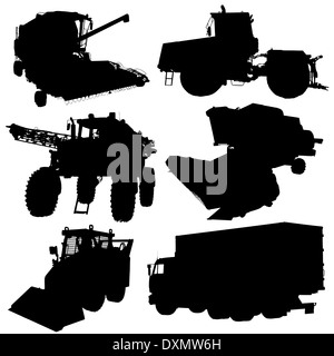 Landwirtschaftliche Fahrzeuge Silhouetten eingestellt. Vektor-Illustration. Stockfoto
