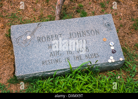 MISSISSIPPI, USA - Grab Marker möglich Grabstätte von Robert Johnson, Delta-Blues-Musiker, Friedhof Payne Kapelle M. B. Kirche Stockfoto