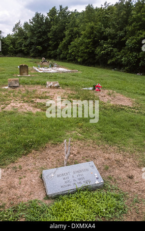 MISSISSIPPI, USA - Grab Marker möglich Grabstätte von Robert Johnson, Delta-Blues-Musiker, Friedhof Payne Kapelle M. B. Kirche Stockfoto