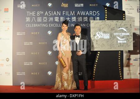 Macao, China. 27. März 2014. Schauspieler Donnie Yen und Frau Cecilia Wang an der 8. Asien-Filmpreis in Macao, China auf Donnerstag, 27. März 2014. Bildnachweis: TopPhoto/Alamy Live-Nachrichten Stockfoto