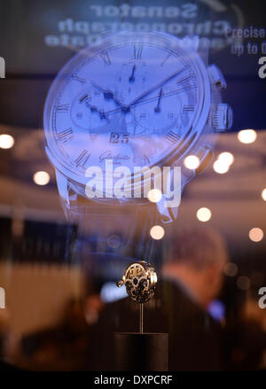 Basel, Schweiz. 28. März 2014. Ein Chronograph der deutschen Uhrenhersteller Firmenkomplex Original im Besitz der Swatch Group an der Baselworld internationalen Uhren- und Schmuck-Messe in Basel, Schweiz, 28. März 2014. BASELWORLD öffnet seine Tore vom 27. März bis 03 April. Foto: Patrick Seeger/Dpa/Alamy Live News Stockfoto