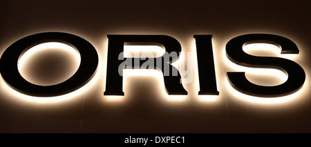 Blick auf die Schweizer Uhrenmanufaktur Oris der Baselworld internationale Uhren-und Schmuckmesse in Basel, Schweiz, 28. März 2014. BASELWORLD öffnet seine Tore vom 27. März bis 03 April. Foto: Patrick Seeger/dpa Stockfoto