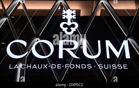 Blick auf die Schweizer Uhrenmanufaktur Corum der Baselworld internationale Uhren-und Schmuckmesse in Basel, Schweiz, 28. März 2014. BASELWORLD öffnet seine Tore vom 27. März bis 03 April. Foto: Patrick Seeger/dpa Stockfoto