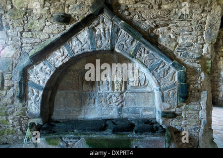 Alasdair Crotachs Wand Grab in St Clement Kirche (15. Jh.) im Rodel (Roghadal), Harris, Western Isles, Schottland, Großbritannien. Stockfoto