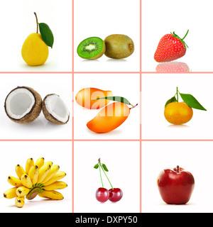 frisches Obst Thema Collage bestehend aus verschiedenen Bildern Stockfoto