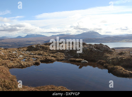 Ben Loyal, Ben Hope und Loch Eriboll betrachtet aus Beinn Ceannabeinne Schottland März 2014 Stockfoto