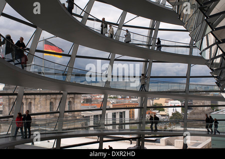 Verspiegelte Kegel in der Reichstagskuppel, im deutschen Parlament (Reichstag), Berlin. Die aktuellen Reichstagskuppel ist eine Ikone Stockfoto