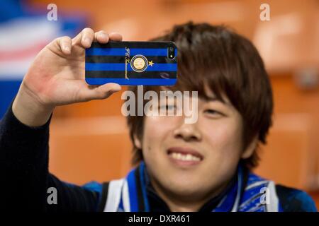 Mailand, Italien. 27. März 2014. Inter-fans Fußball: italienische "Serie A" match zwischen Inter Mailand 0-0 Udinese im Stadio Giuseppe Meazza in Mailand, Italien. © Enrico Calderoni/AFLO SPORT/Alamy Live-Nachrichten Stockfoto
