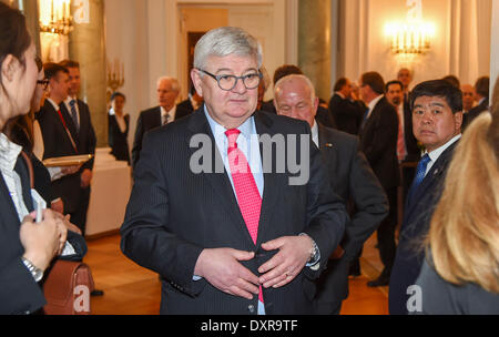 Berlin, Deutschland. 28. März 2014. Joschka Fischer bei der Begrüßung im Schloss Oslo auf Freitag, 28. März 2014 in Berlin Kredit: Dpa picture-Alliance/Alamy Live News Stockfoto