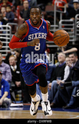 29. März 2014: Philadelphia 76ers guard Tony Wroten (8) in Aktion während der NBA-Spiel zwischen den Detroit Pistons und die Philadelphia 76ers im Wells Fargo Center in Philadelphia, Pennsylvania. Die 76ers gewann 123 / 98. Christopher Szagola/Cal-Sport-Medien Stockfoto