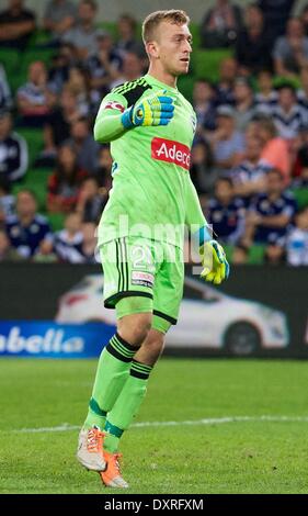 Melbourne, VICTORIA, Australien, Australien. 29. März 2014. Torhüter THOMAS LAWRENCE (20) in Aktion in 24 Vorrundenspiel zwischen Melbourne Victory und Sydney FC während der australischen Hyundai A-League-Saison 2013/2014 im AAMI Park. Bildnachweis: Tom Griffiths/ZUMA Wire/ZUMAPRESS.com/Alamy Live-Nachrichten Stockfoto