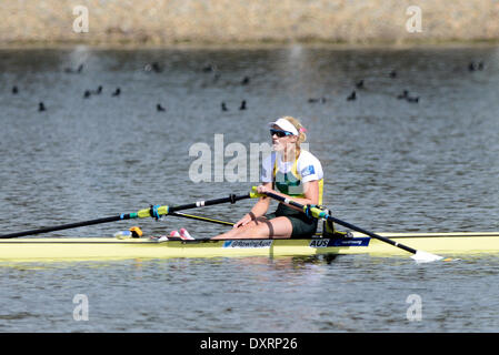 Penrith, Australien. 30. März 2014. Besiegte Kim Crow aus Australien im Damen-Einzel Scull (WM) Finale im Sydney International Regatta Centre. Bildnachweis: Aktion Plus Sport/Alamy Live-Nachrichten Stockfoto