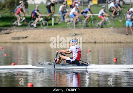 Penrith, Australien. 30. März 2014. Mens Single Scull(World Cup) endgültige Sieger Dirk Uittenbogaard im Sydney International Regatta Centre. Bildnachweis: Aktion Plus Sport/Alamy Live-Nachrichten Stockfoto