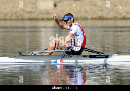 Penrith, Australien. 30. März 2014. Mens Single Scull(World Cup) endgültige Sieger Dirk Uittenbogaard im Sydney International Regatta Centre. Bildnachweis: Aktion Plus Sport/Alamy Live-Nachrichten Stockfoto