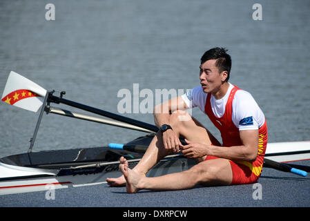 Penrith, Australien. 30. März 2014. Chinas Liang Zhang dritten Platz im Herren Single Scull(World Cup) Final im Sydney International Regatta Centre. Bildnachweis: Aktion Plus Sport/Alamy Live-Nachrichten Stockfoto