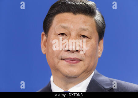 Berlin, Deutschland. 28. März 2014. Gemeinsame Pressekonferenz des chinesischen Präsidenten Xi Jinping von Bundeskanzlerin Angela Merkel im Kanzleramt in Berlin. / Bild: Xi Jinping, Präsident von China in Berlin, Deutschland, am 28. März 2014. Reynaldo Paganelli/NurPhoto/ZUMAPRESS.com/Alamy © Live-Nachrichten Stockfoto