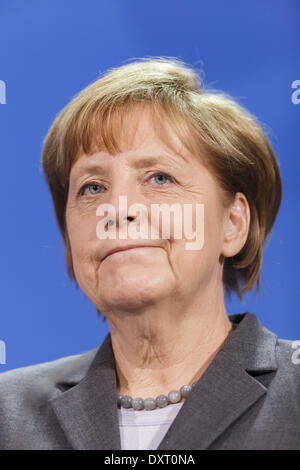 Berlin, Deutschland. 28. März 2014. Gemeinsame Pressekonferenz des chinesischen Präsidenten Xi Jinping von Bundeskanzlerin Angela Merkel im Kanzleramt in Berlin. / Bild: Bundeskanzlerin Angela Merkel in Berlin, Deutschland, am 28. März 2014. Reynaldo Paganelli/NurPhoto/ZUMAPRESS.com/Alamy © Live-Nachrichten Stockfoto