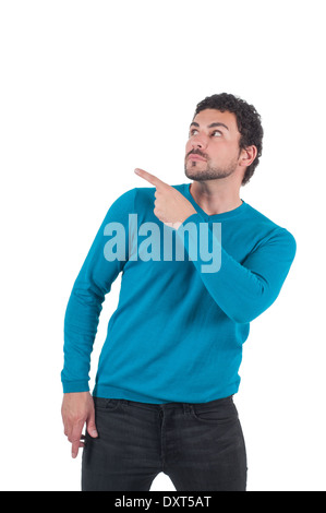 Mann in blau auf irgendwo Stockfoto
